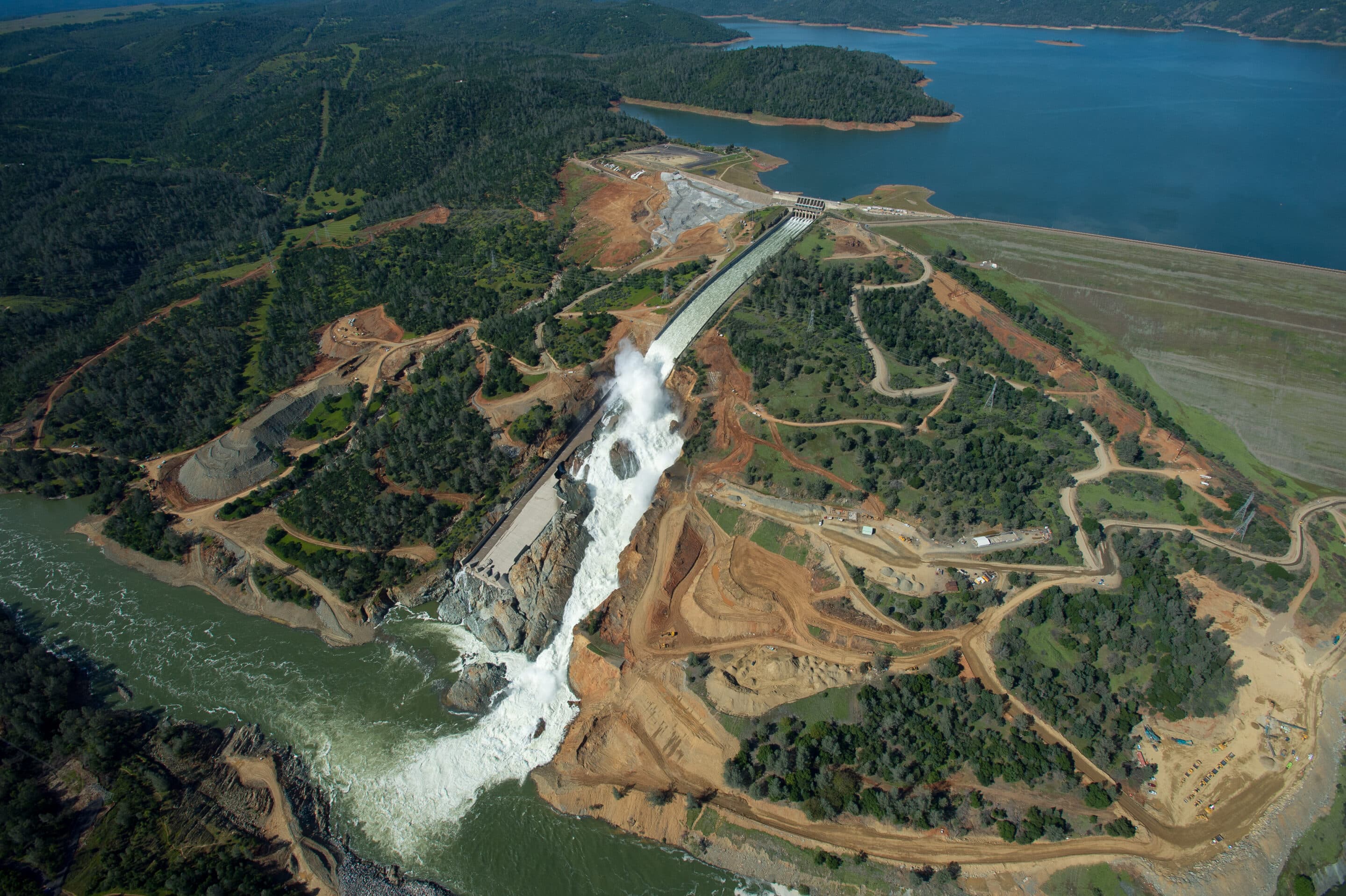 An aerial view of Lake Oroville